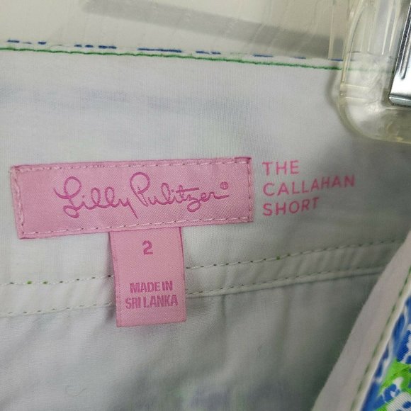 Lilly Pulitzer Size 2 Callahan Shorts Green White Blue Coral Print - Picture 4 of 7